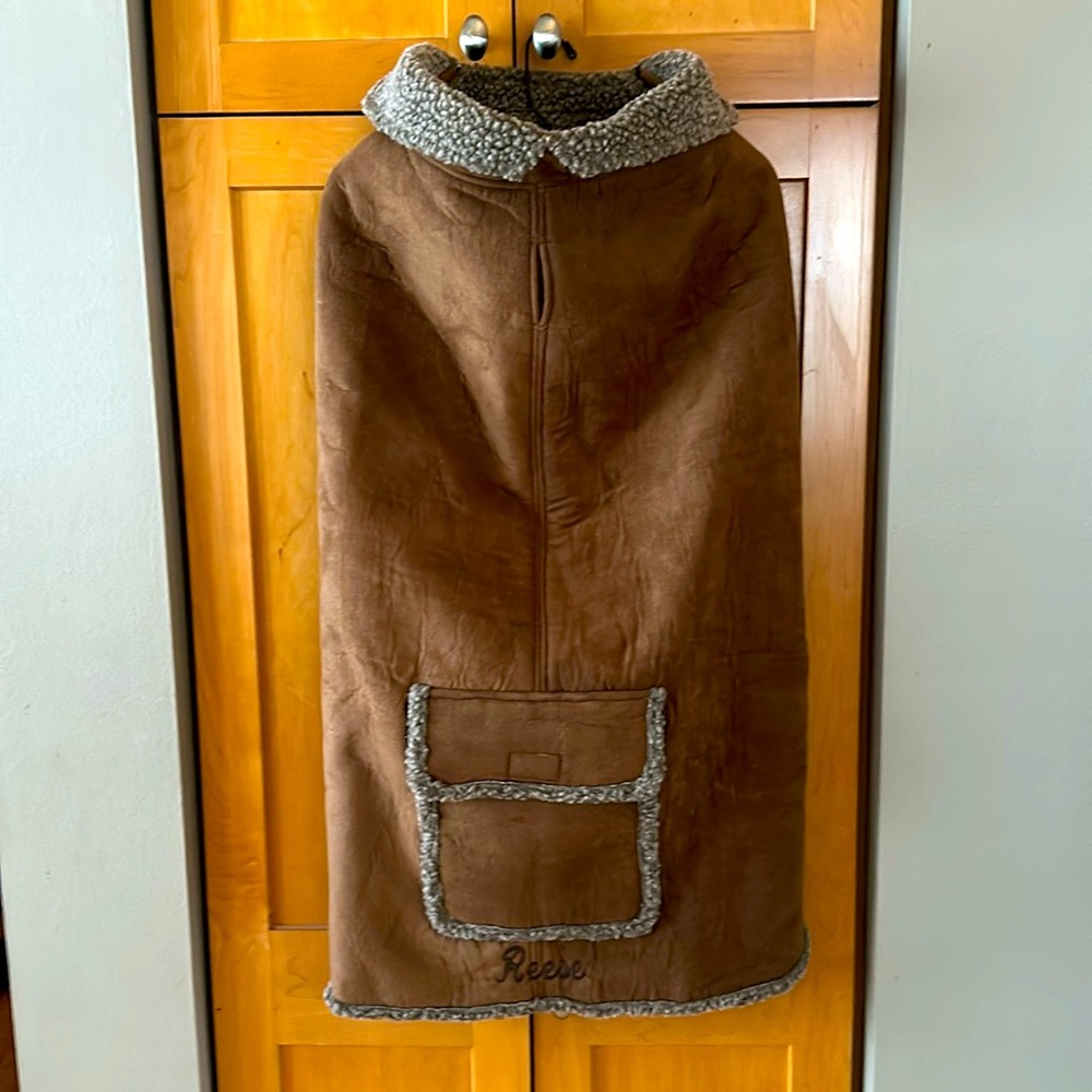 Frontgate Sherpa Lined Suede Dog Coat XL